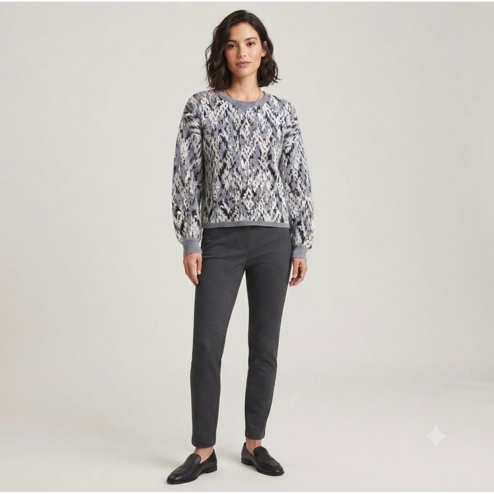 Garnet Hill Cashmere Sweater Womens XL Grey Black Ikat Pattern Knit 51057